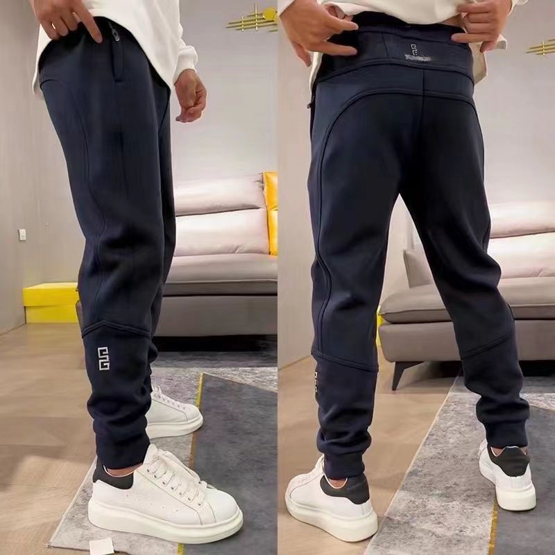 Pantaloni sport casual pentru bărbați din bumbac, căptușeală fleece, model labirint carouri, talie medie, închidere cu șnur, croială lejeră