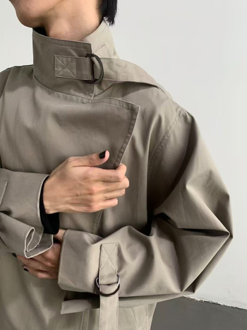 Dlhý windbreaker kabát pre mužov, britský štýl, stojatý golier, voľný strih, polyesterová zmes látky a podšívka