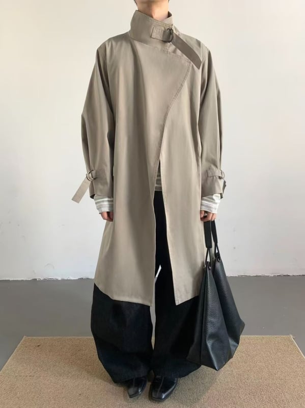 Dlhý windbreaker kabát pre mužov, britský štýl, stojatý golier, voľný strih, polyesterová zmes látky a podšívka