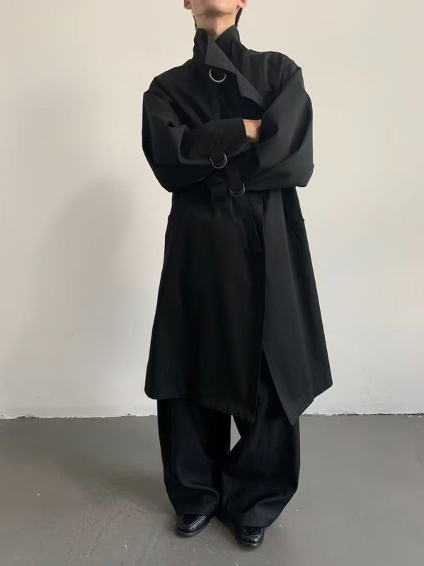 Dlhý windbreaker kabát pre mužov, britský štýl, stojatý golier, voľný strih, polyesterová zmes látky a podšívka