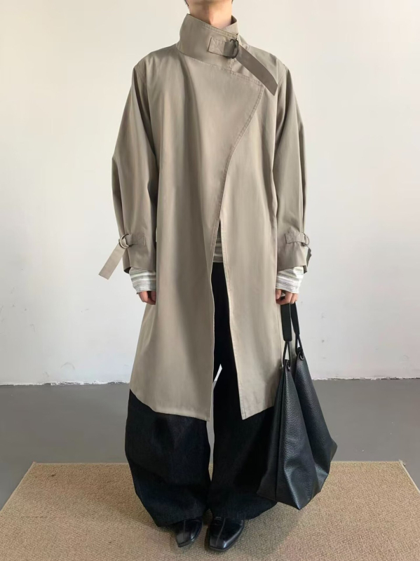 Dlhý windbreaker kabát pre mužov, britský štýl, stojatý golier, voľný strih, polyesterová zmes látky a podšívka