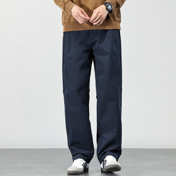Muške casual hlače s ravnim krojem, fleece podstava za jesen-zimu, američki stil, tri zaštitne značajke, opuštene široke krojeve