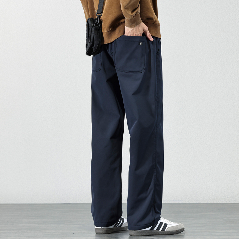 Muške casual hlače s ravnim krojem, fleece podstava za jesen-zimu, američki stil, tri zaštitne značajke, opuštene široke krojeve