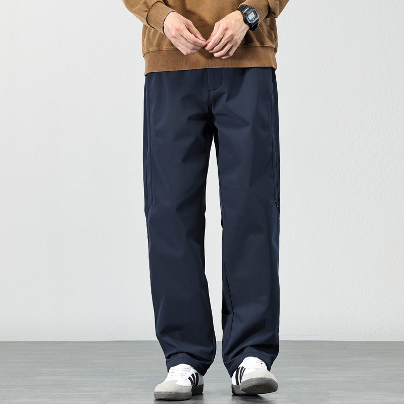Muške casual hlače s ravnim krojem, fleece podstava za jesen-zimu, američki stil, tri zaštitne značajke, opuštene široke krojeve