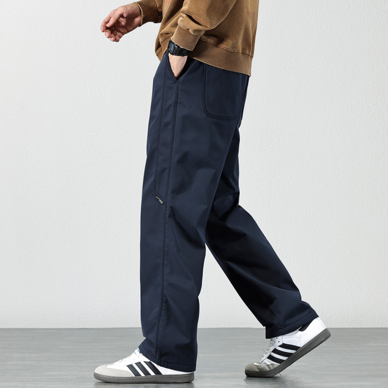 Muške casual hlače s ravnim krojem, fleece podstava za jesen-zimu, američki stil, tri zaštitne značajke, opuštene široke krojeve