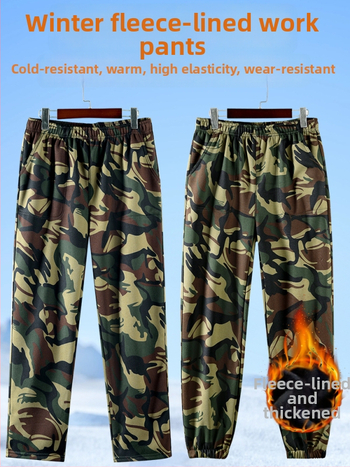 Kamuflované športovo voľnočasové nohavice s elastickým materiálom, stredný pás, šnúrkové zapínanie, rovný strih