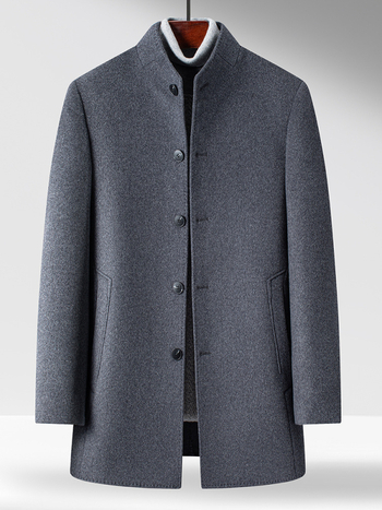 Kabát z vlny a nylonu, dvojstranný, úzky strih, hrubý, zapínanie na jeden rad gombíkov