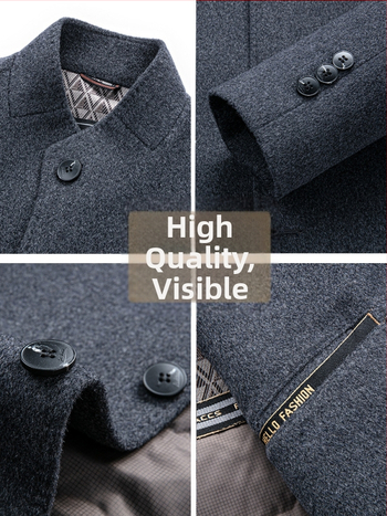 Kabát z vlny a nylonu, dvojstranný, úzky strih, hrubý, zapínanie na jeden rad gombíkov