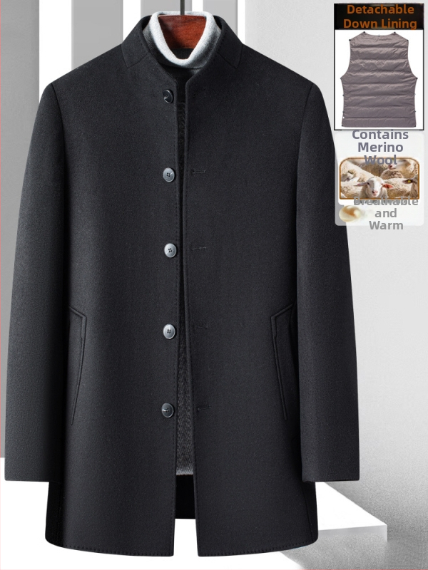 Kabát z vlny a nylonu, dvojstranný, úzky strih, hrubý, zapínanie na jeden rad gombíkov