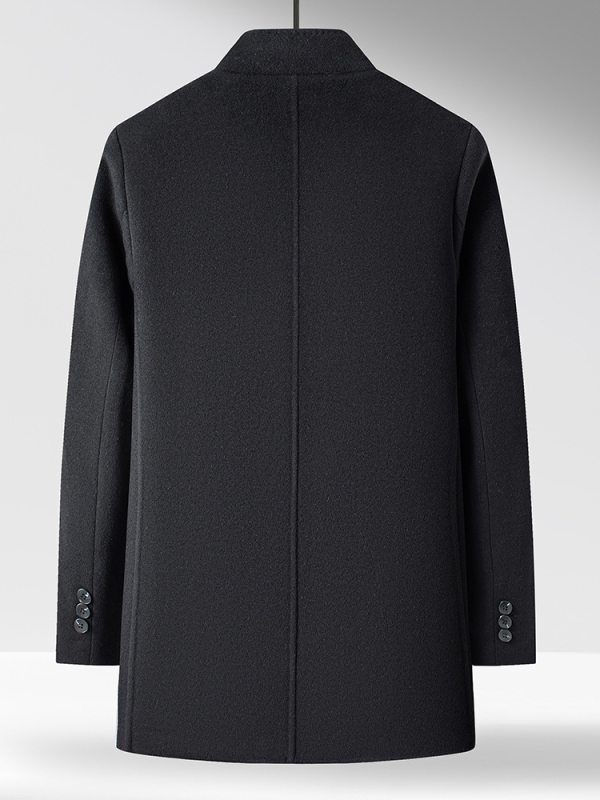 Kabát z vlny a nylonu, dvojstranný, úzky strih, hrubý, zapínanie na jeden rad gombíkov