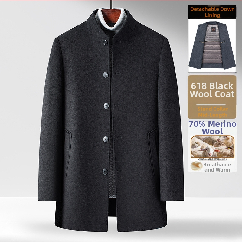 Kabát z vlny a nylonu, dvojstranný, úzky strih, hrubý, zapínanie na jeden rad gombíkov
