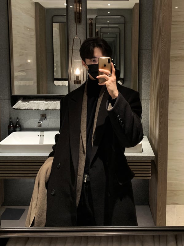 Kabát ASCLO s dvojitým zapínaním, korejský štýl, voľný strih, hrubý vlnený materiál s 90% polyesteru, na zimu