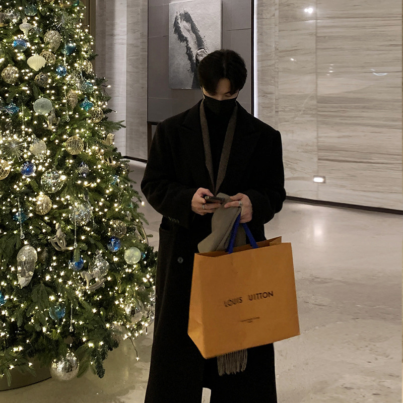 Kabát ASCLO s dvojitým zapínaním, korejský štýl, voľný strih, hrubý vlnený materiál s 90% polyesteru, na zimu