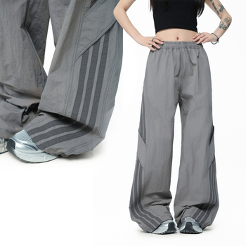OREETA Pantaloni casual în dungi, stil parașutist, croială dreaptă, talie medie, închidere cu șnur