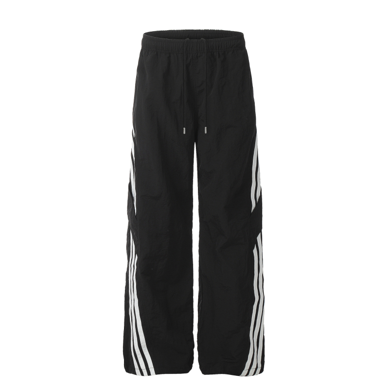 OREETA Pantaloni casual în dungi, stil parașutist, croială dreaptă, talie medie, închidere cu șnur