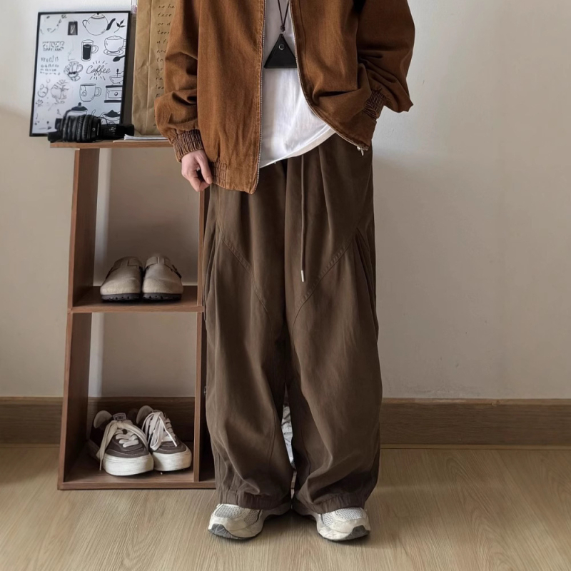 Casual radne hlače, široke nogavice, pamuk, srednja visina struka
