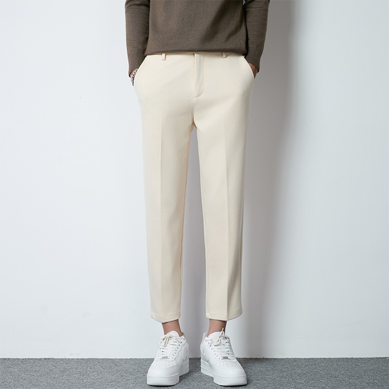 Muške hlače u korejskom stilu, ravnog kroja, duljina 9/10, slim-fit, proljeće/jesen, 100% poliester