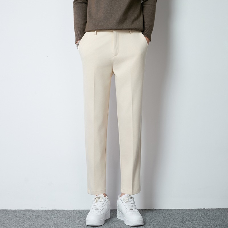 Muške hlače u korejskom stilu, ravnog kroja, duljina 9/10, slim-fit, proljeće/jesen, 100% poliester