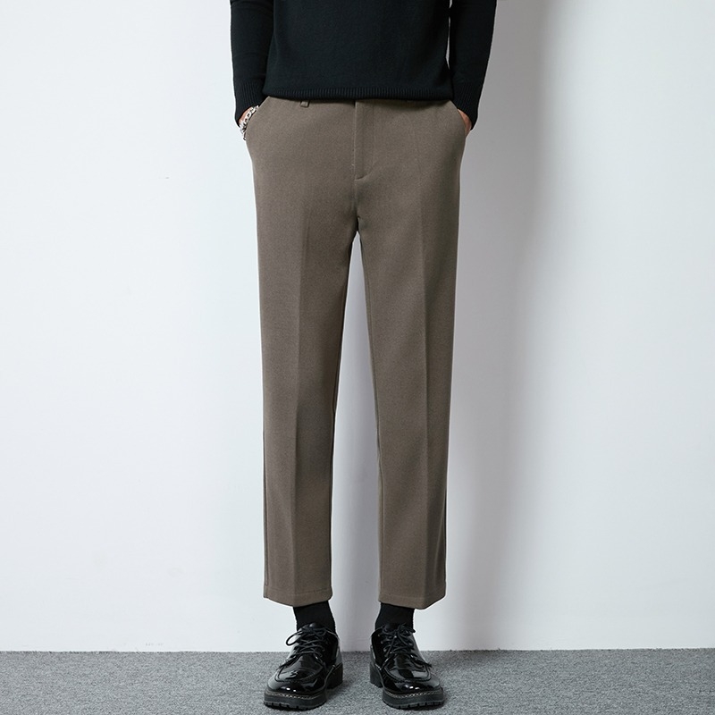 Muške hlače u korejskom stilu, ravnog kroja, duljina 9/10, slim-fit, proljeće/jesen, 100% poliester