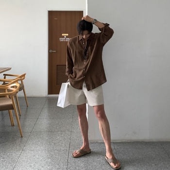 Muške šorceve od lana i pamuka, slobodan kroj, korejski stil, ljeto, srednji pojas, mješavina 55/45