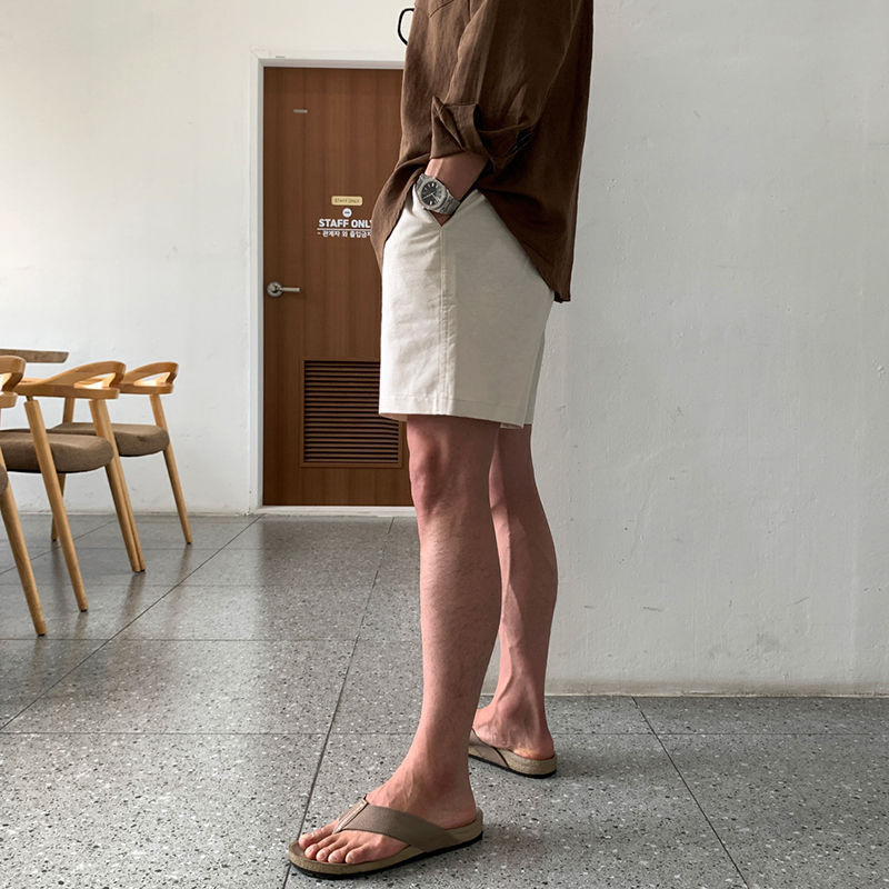 Muške šorceve od lana i pamuka, slobodan kroj, korejski stil, ljeto, srednji pojas, mješavina 55/45