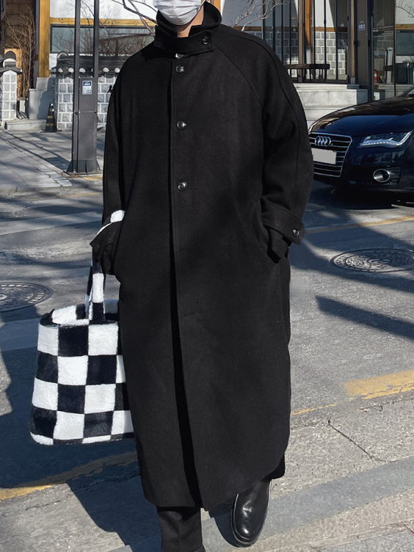 ASCLO pánske vlnené kabát, verzia Korejská, stredná dĺžka, hrubý materiál, zapínanie na jedno tlačidlo, vlnený vonkajší materiál, podšívka polyester