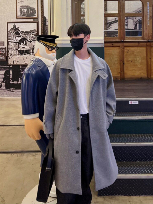 ASCLO pánske vlnené kabát, verzia Korejská, stredná dĺžka, hrubý materiál, zapínanie na jedno tlačidlo, vlnený vonkajší materiál, podšívka polyester