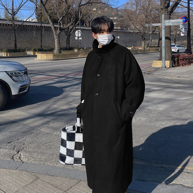 ASCLO pánske vlnené kabát, verzia Korejská, stredná dĺžka, hrubý materiál, zapínanie na jedno tlačidlo, vlnený vonkajší materiál, podšívka polyester