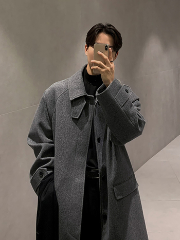 ASCLO kabát, kórejský štýl, voľný strih, vlnená látka (100% polyester), golier Turn-Down