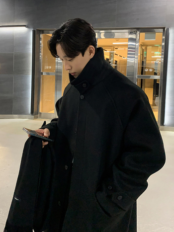 ASCLO kabát, kórejský štýl, voľný strih, vlnená látka (100% polyester), golier Turn-Down