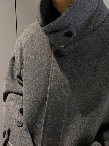 ASCLO kabát, kórejský štýl, voľný strih, vlnená látka (100% polyester), golier Turn-Down