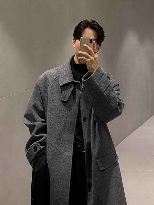 ASCLO kabát, kórejský štýl, voľný strih, vlnená látka (100% polyester), golier Turn-Down