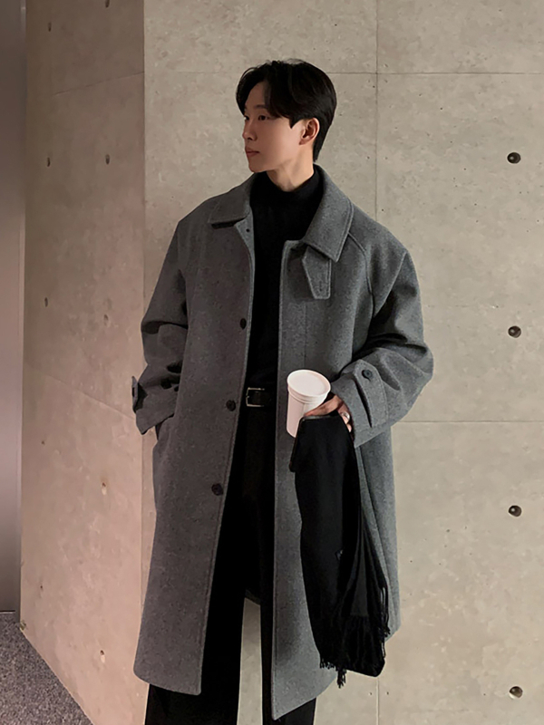 ASCLO kabát, kórejský štýl, voľný strih, vlnená látka (100% polyester), golier Turn-Down