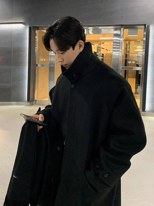 ASCLO kabát, kórejský štýl, voľný strih, vlnená látka (100% polyester), golier Turn-Down