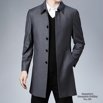 Pánsky kabát strednej dĺžky, voľnočasový štýl, golier Turn-down, zapínanie na jeden rad, materiál Modal s králičou srsťou