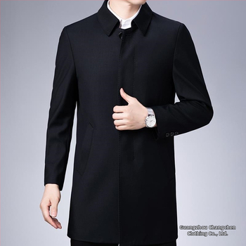 Pánsky kabát strednej dĺžky, voľnočasový štýl, golier Turn-down, zapínanie na jeden rad, materiál Modal s králičou srsťou