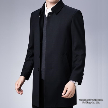 Pánsky kabát strednej dĺžky, voľnočasový štýl, golier Turn-down, zapínanie na jeden rad, materiál Modal s králičou srsťou