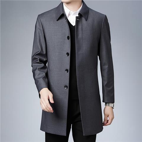 Pánsky kabát strednej dĺžky, voľnočasový štýl, golier Turn-down, zapínanie na jeden rad, materiál Modal s králičou srsťou