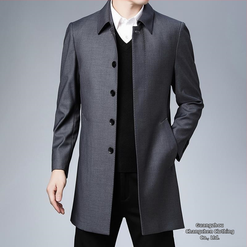 Pánsky kabát strednej dĺžky, voľnočasový štýl, golier Turn-down, zapínanie na jeden rad, materiál Modal s králičou srsťou