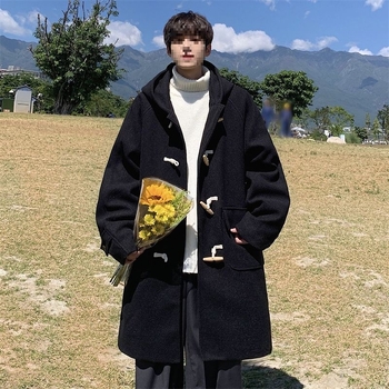 Kabát s kapucňou z corduroy, voľný strih, hrubý materiál, kórejský štýl