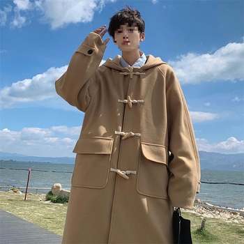 Kabát s kapucňou z corduroy, voľný strih, hrubý materiál, kórejský štýl