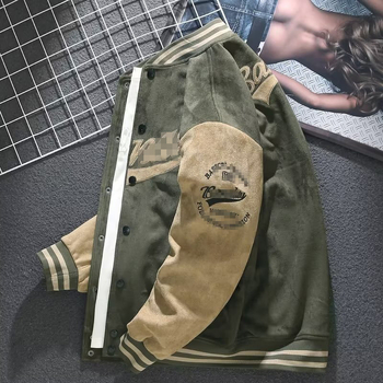 Muška suede baseball jakna s izvezenim dizajnom – lagana, retro američki stil, opušten kroj