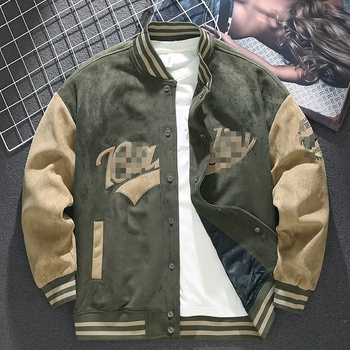Muška suede baseball jakna s izvezenim dizajnom – lagana, retro američki stil, opušten kroj