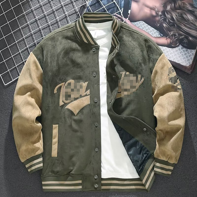 Muška suede baseball jakna s izvezenim dizajnom – lagana, retro američki stil, opušten kroj