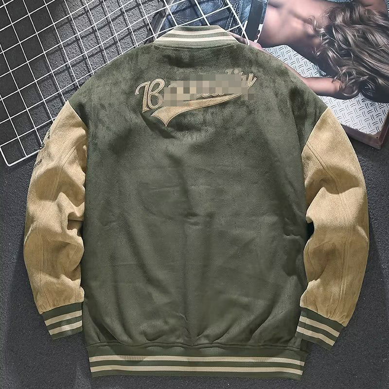 Muška suede baseball jakna s izvezenim dizajnom – lagana, retro američki stil, opušten kroj