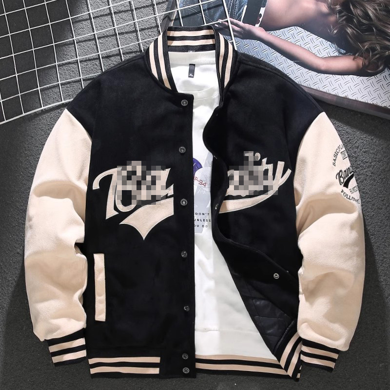 Muška suede baseball jakna s izvezenim dizajnom – lagana, retro američki stil, opušten kroj