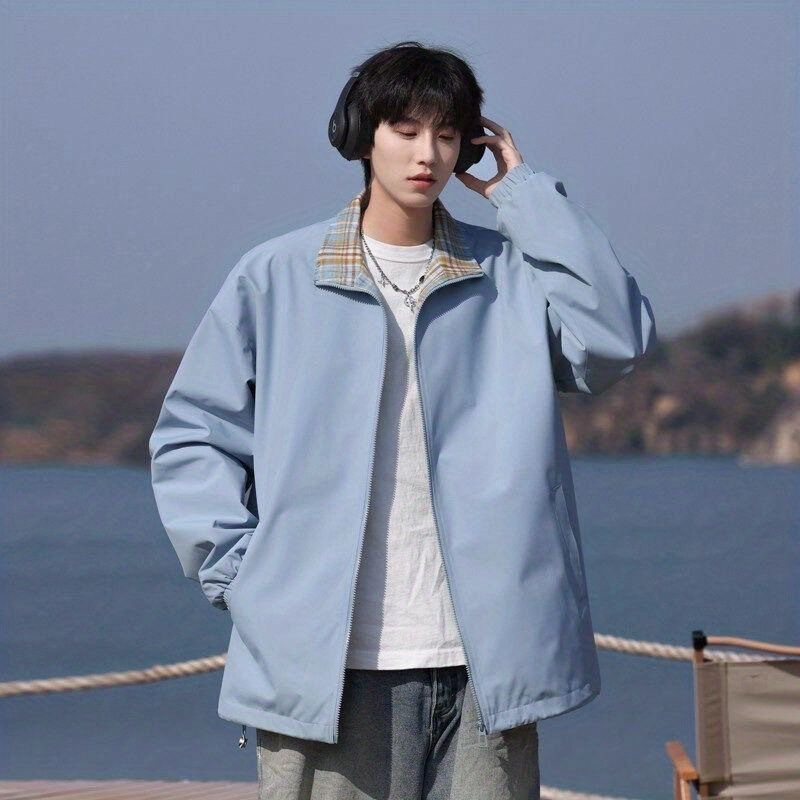 Jakna s patchwork kariranim uzorkom, stojeći ovratnik, zatvarač, džepovi sa zatvaračem, poliester tkanina