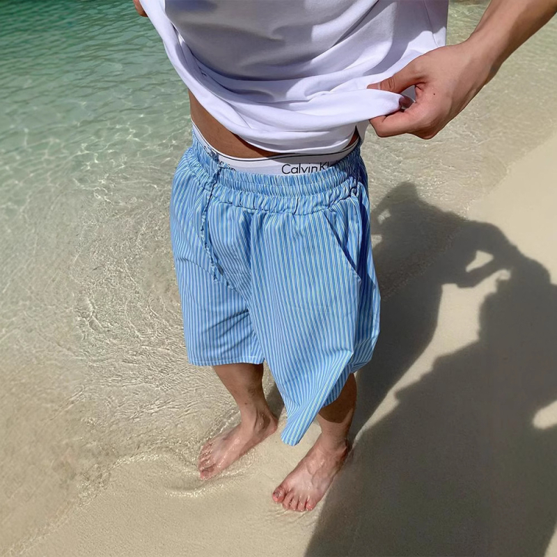 Pánske plážové šortky Harajuku štýl, 100% polyester, rýchloschnúce a priedušné, šnúrka v páse, rovný lem