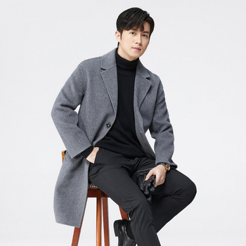 Pánsky kabát v kórejskom štýle, voľný strih, jednoprsné zapínanie, bez opasku, 100% vlna