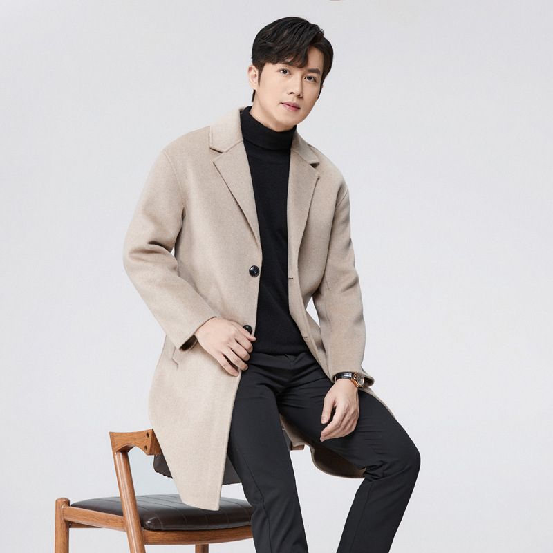 Pánsky kabát v kórejskom štýle, voľný strih, jednoprsné zapínanie, bez opasku, 100% vlna
